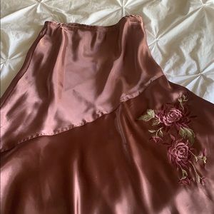 Free People style Satin Slip with Rose Embroidery
